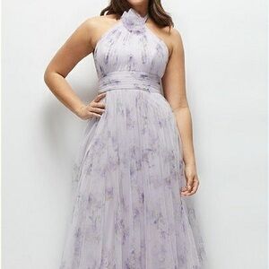 DESSY FLORAL TIE-BACK HALTER TULLE DRESS IN LILAC HAZE GARDEN